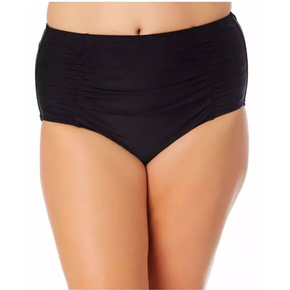 California Waves Plus Shirred Swim Bottoms Size 2 (20/22) Black Tummy Control - Picture 1 of 11